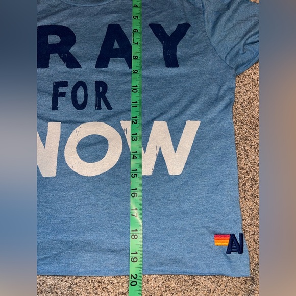 NWOT Aviator Nation Pray For Snow Boyfriend Tee Shirt in Blue Cropped SMall - Picture 3 of 4